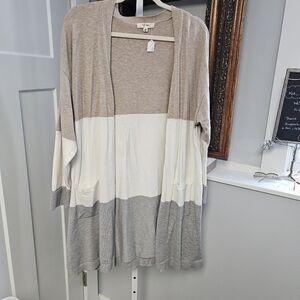 Tan, White, and Gray Colorblock Cardigan